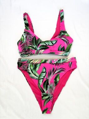 Tropical Leaf Pink Bikini Set